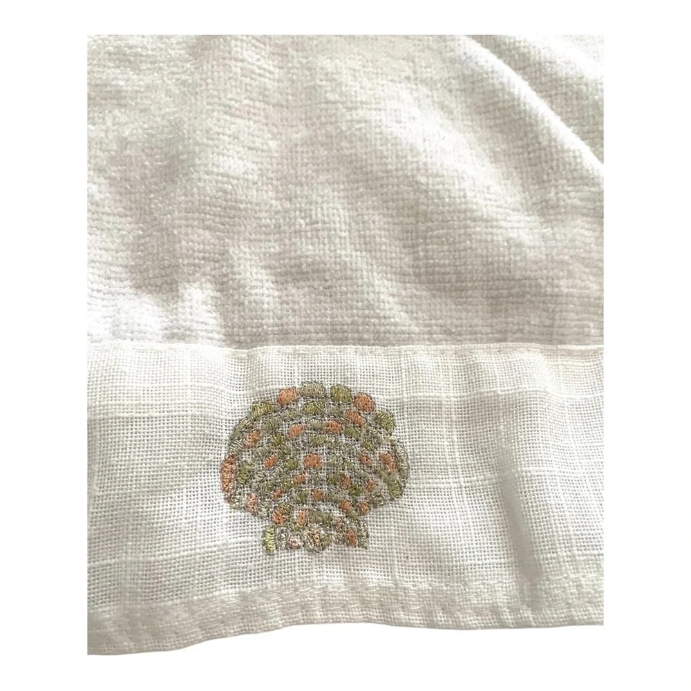 Three Piece Croscill 100% Corron White Embroidered Shells Bath Towel Set
